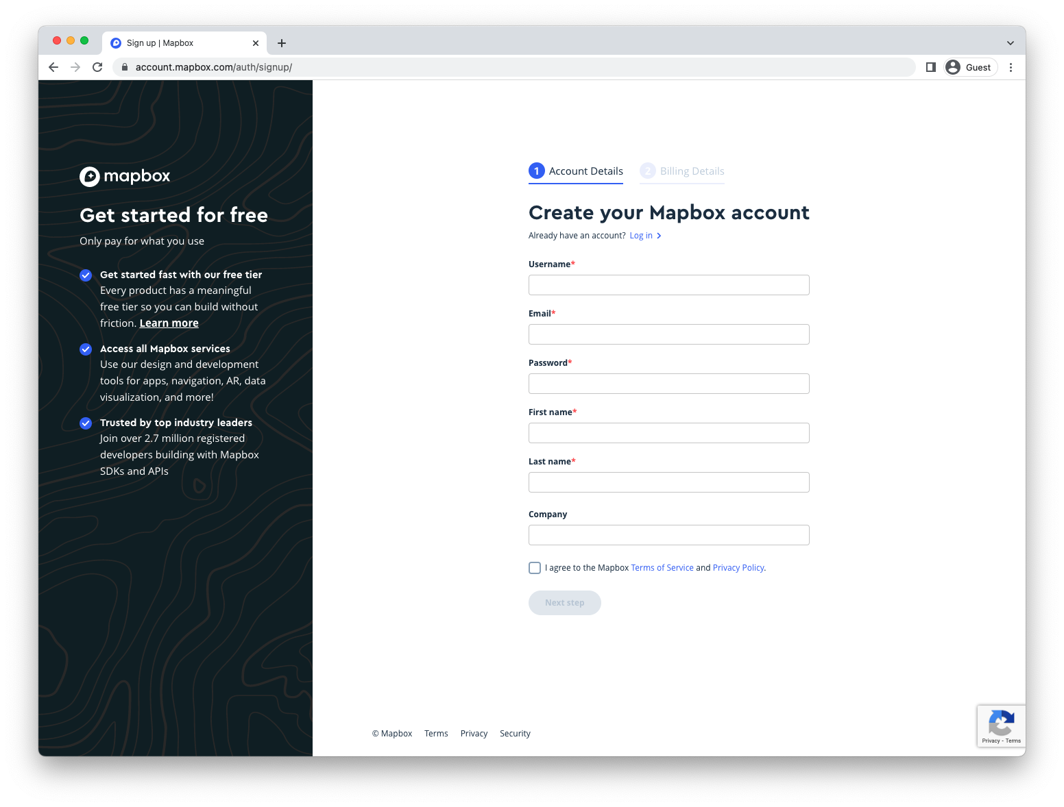 Mapbox account dashboard showing access tokens