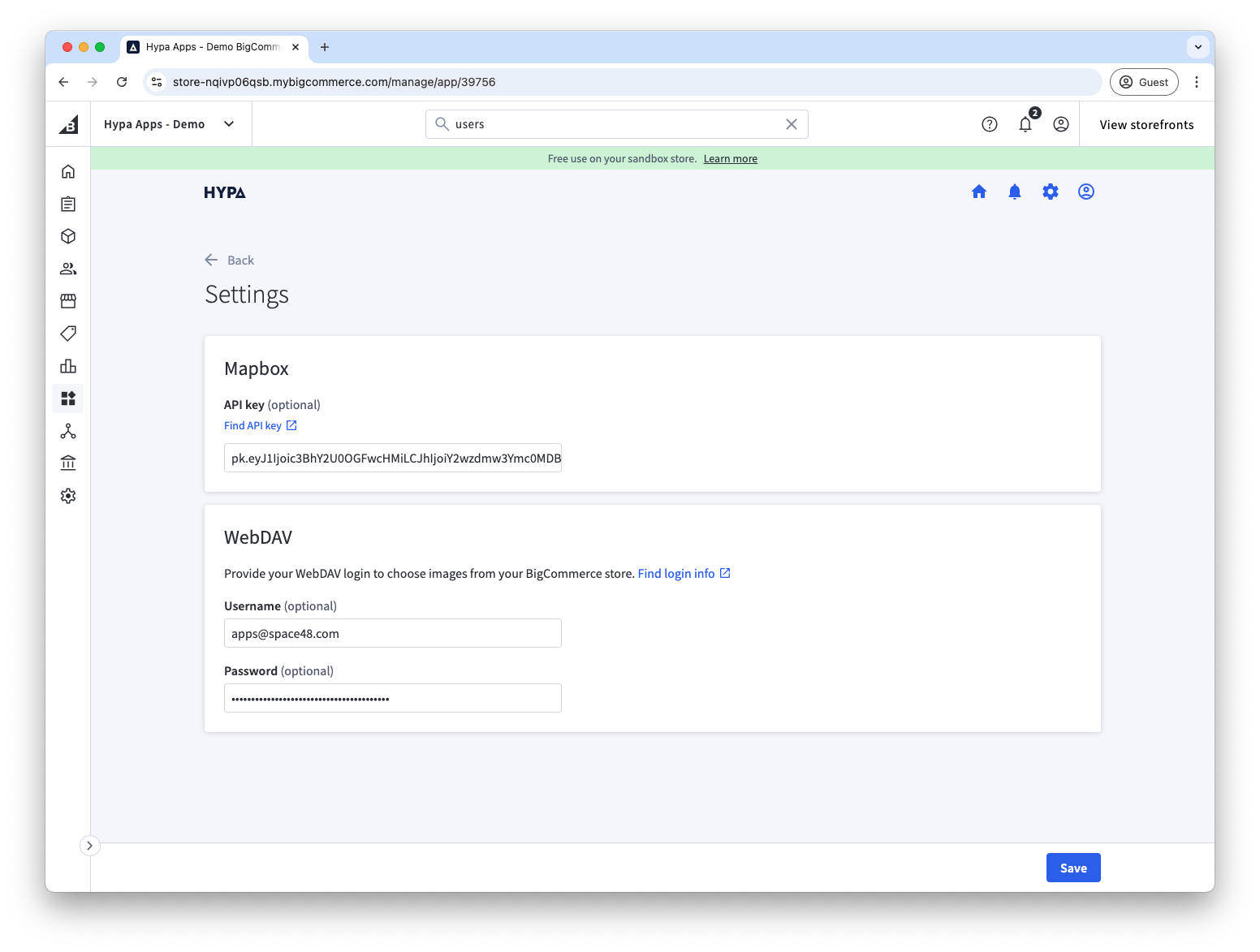 Mapbox API key field in Store Locator settings