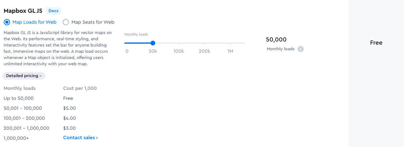 Mapbox GL JS map-load pricing tiers