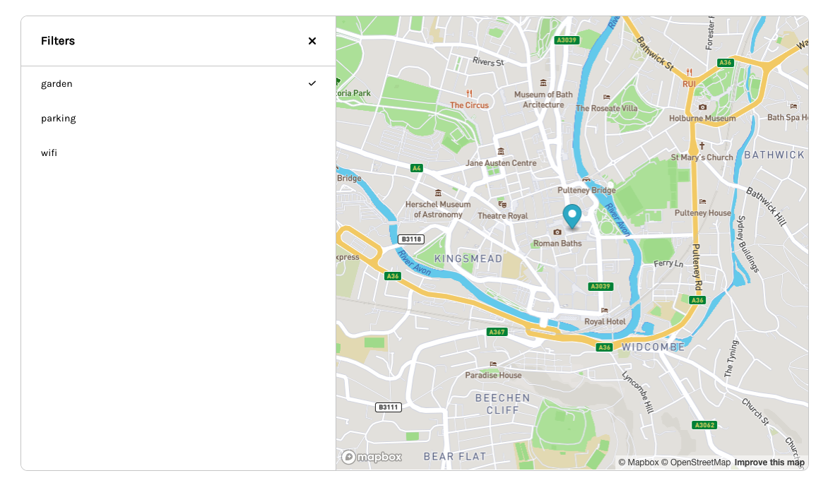 Tag filters displayed in the Store Locator widget