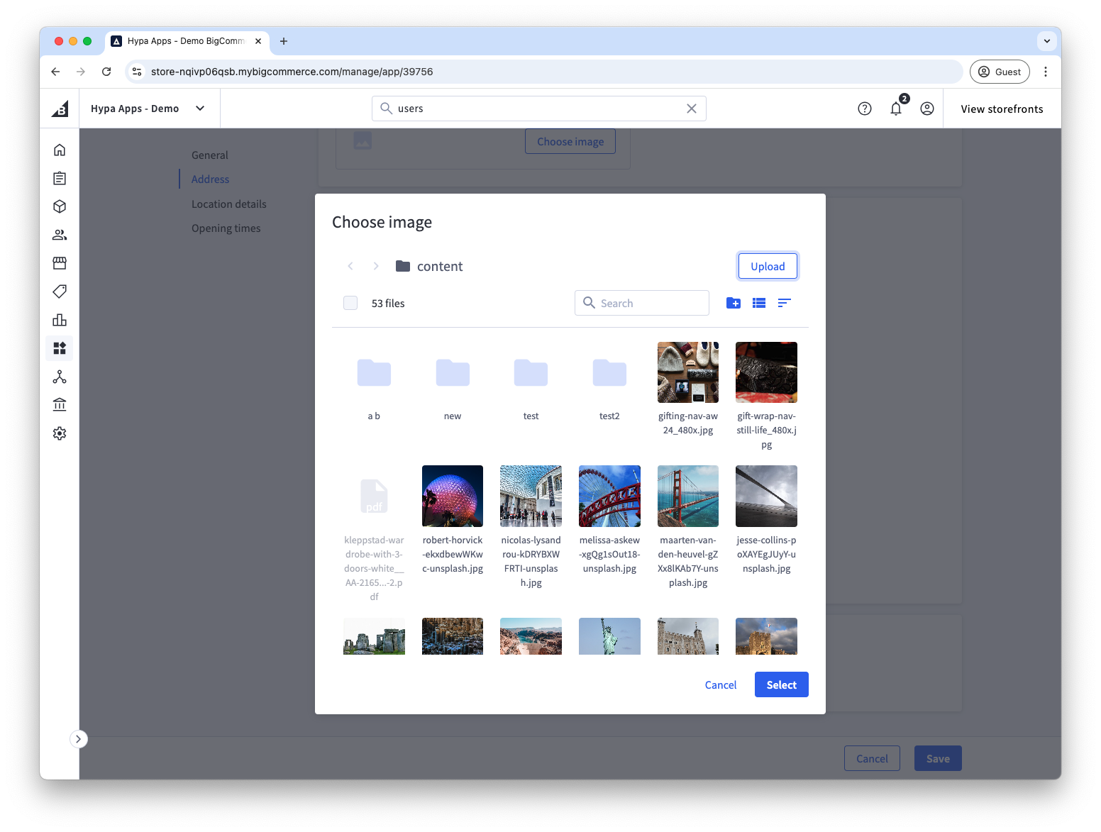 Location image selected from BigCommerce WebDAV storage
