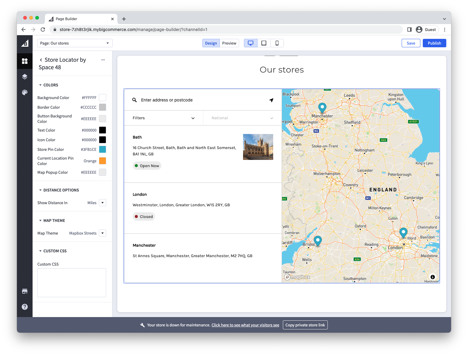 Store Locator widget in BigCommerce Page Builder