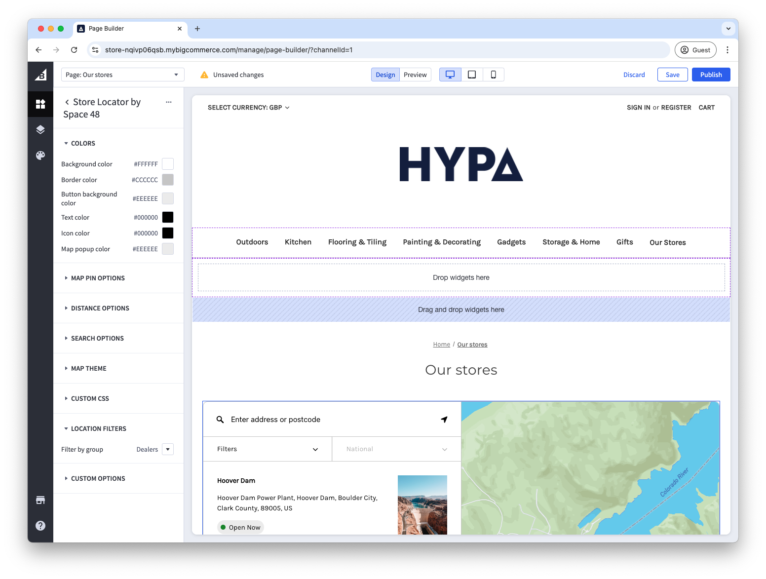 Group selected as the Store Locator widget location filter